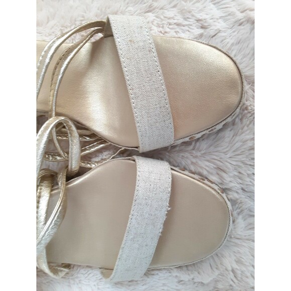 Victoria Secret Colin Stuart Gold Beige Lace Up Women Wedge Heels Size 9 - Picture 10 of 12